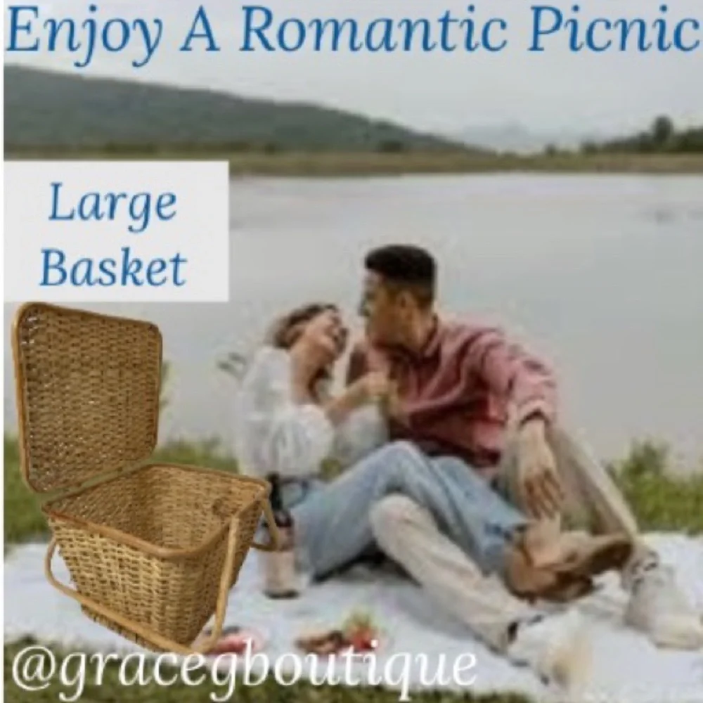 Vintage Picnic Basket Hand Woven Romantic Decor Large Hand Crafted High Quality